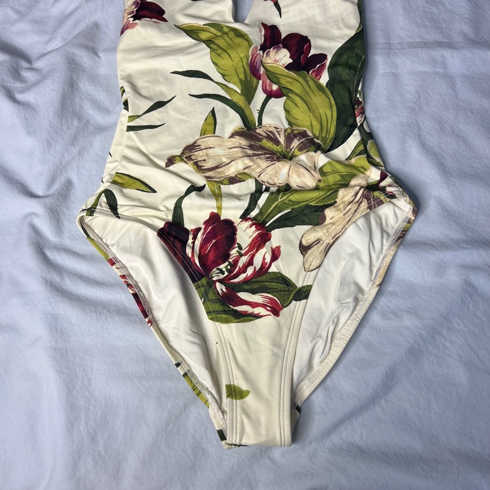 Robin Piccone Moana Floral Plunge One Piece Halter Swimsuit Tropical NEW - Picture 6 of 14